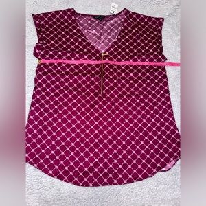 Express Pink and White Accent Silky Style Blouse NWT